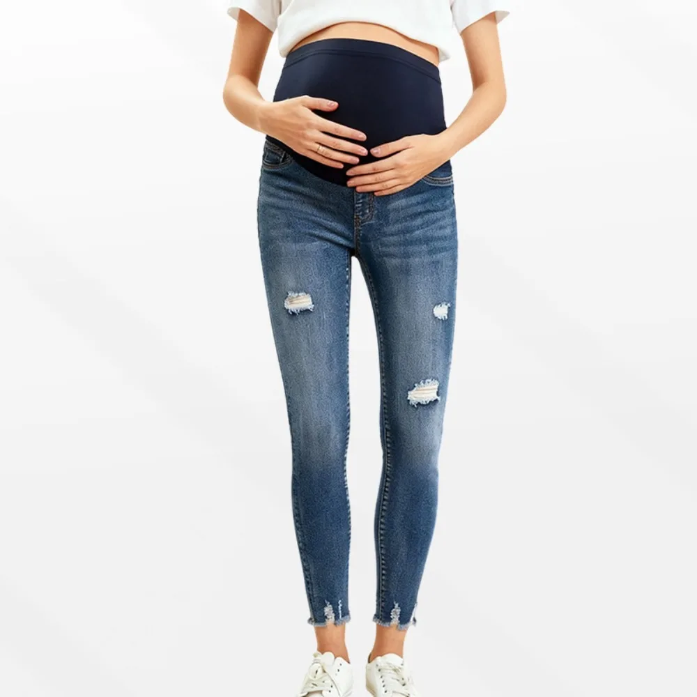 Schwangerschafts-Jeans: Lässige, Enge Denim-Hosen, Modische Zerrissene Slim-Fit-Jeans, Skinny-Hosen für Frühling und Herbst, Schwangerschaftskleidung