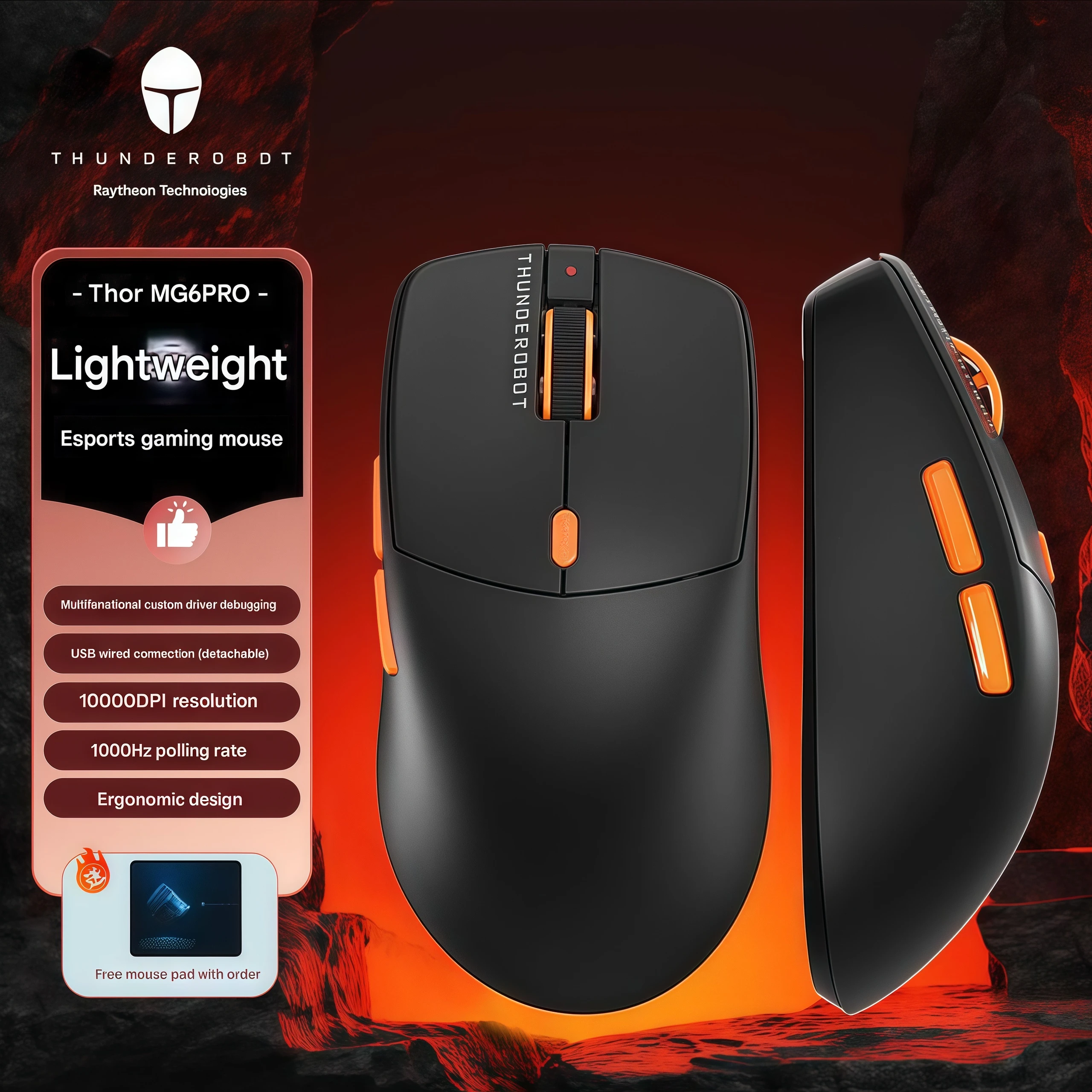 

Легкая игровая проводная мышь Thundergod MG6PRO, скорость возврата 1000 Гц, эргономичная конфигурация драйвера 10000 точек на дюйм