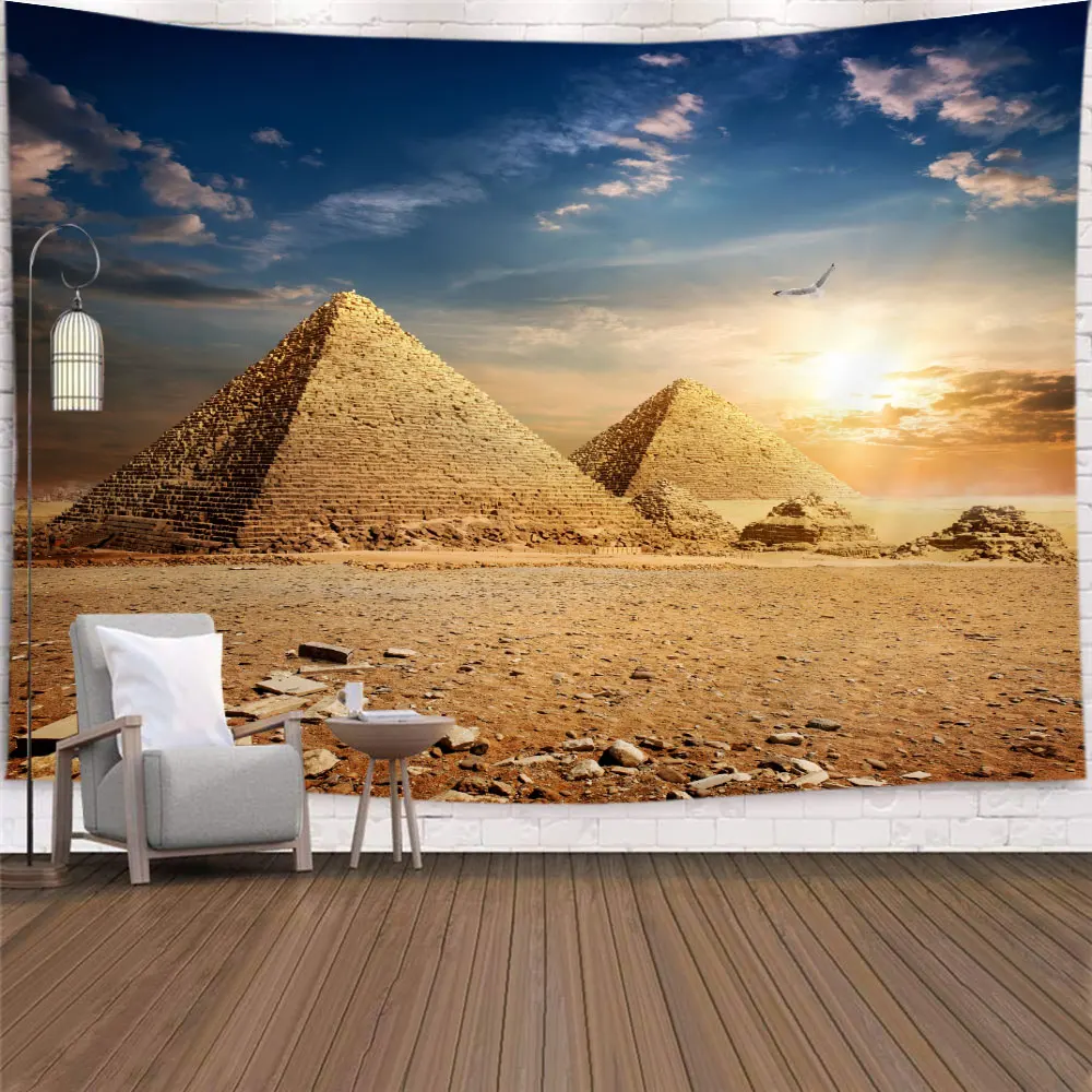 Egypt Travel Tapestry Wall Hanging, Egyptian Sacred Pyramid History in Desert Nature Sunshine,Home Decor Tapestries Wall Blanket