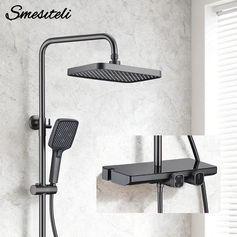 

Твердый латунный смеситель для душа, настенное крепление, тройная душевая система, 10-дюймовая насадка для душа, регулируемый ручной спрей для ванной комнаты