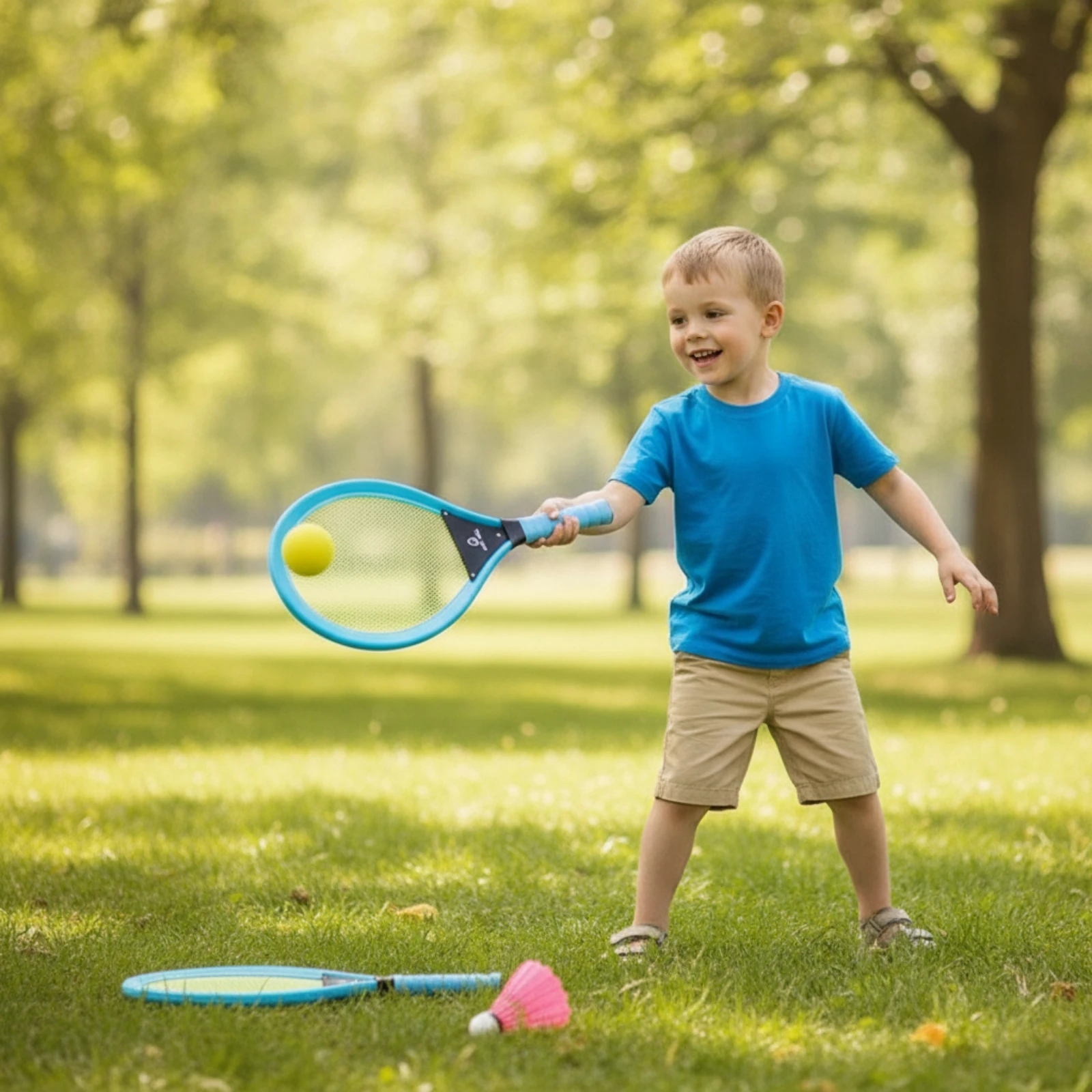 2 Pieces Kids Tennis Racket Set Soft-Surface Tennis Racket Toy Racquet Non-Slip Padded for Children, Outdoor, Yard