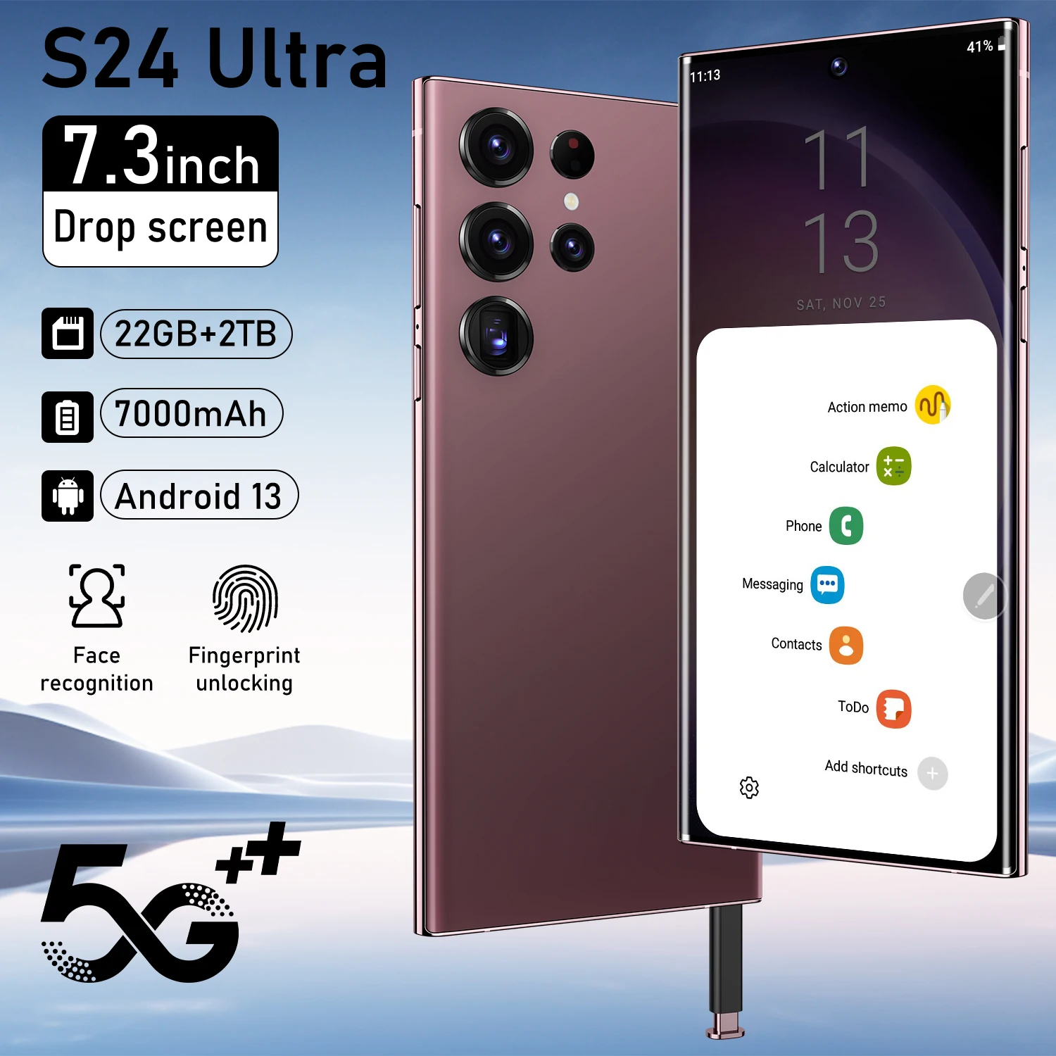 New S24 Ultra Smartphone 5G original Android 7.3 inch Screen Dual SIM 108 Million Pixel Camera 7000mAh Global Version Cellphone