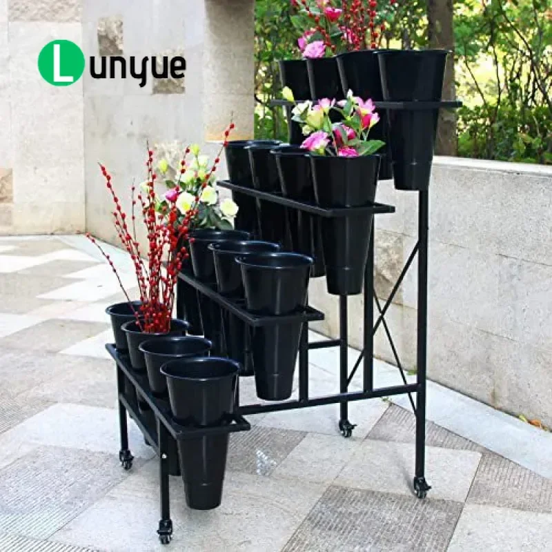 Wrought Iron Stepped Flower Stand Multi Layer Display Shelf for Wedding Florist Bucket Household Balcony Garden Decoration