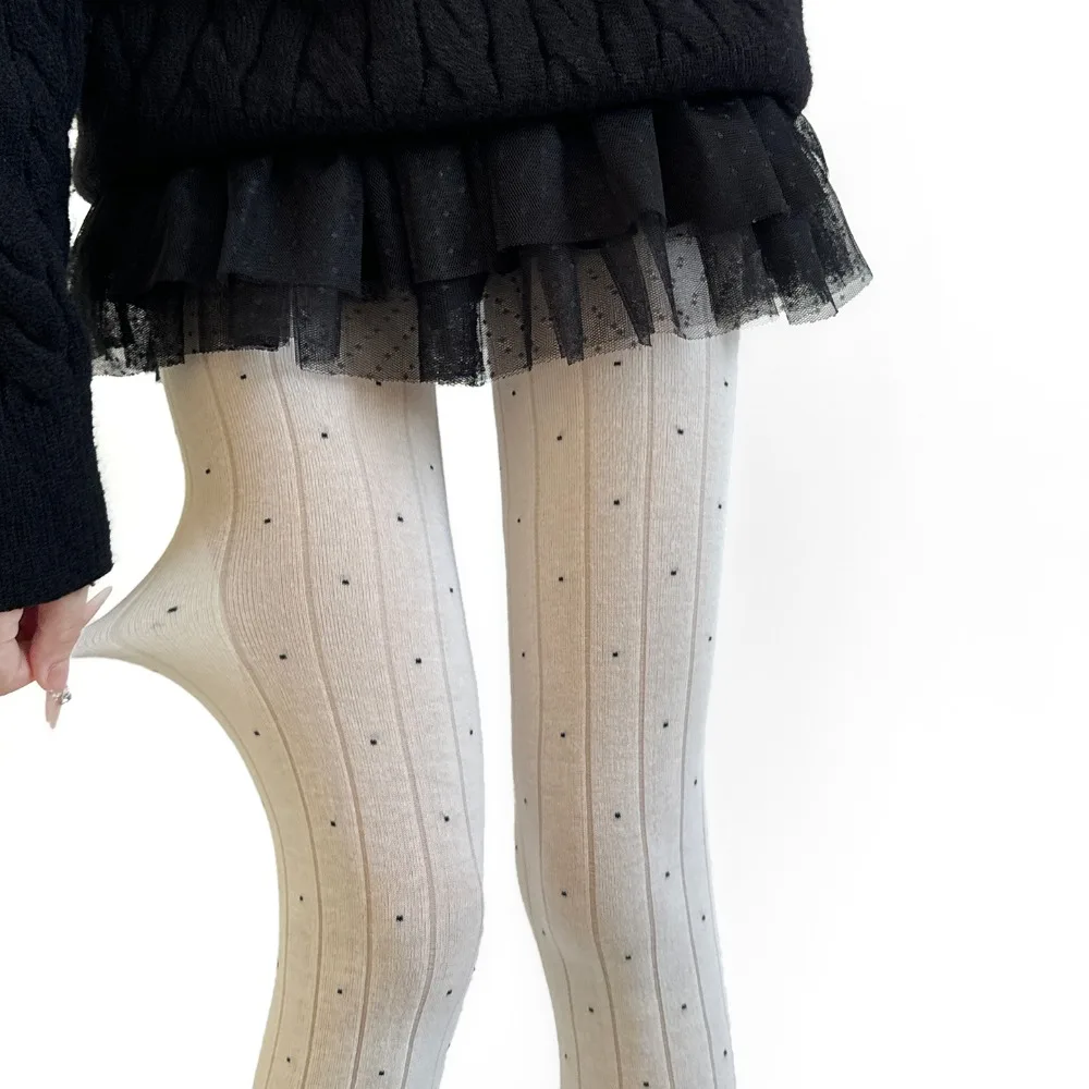 جوارب طويلة بنمط منقط أساسي مصنوعة من مادة القطن، جوارب مريحة للفخذ العليا، سراويل ضيقة ذات ملمس مضلع