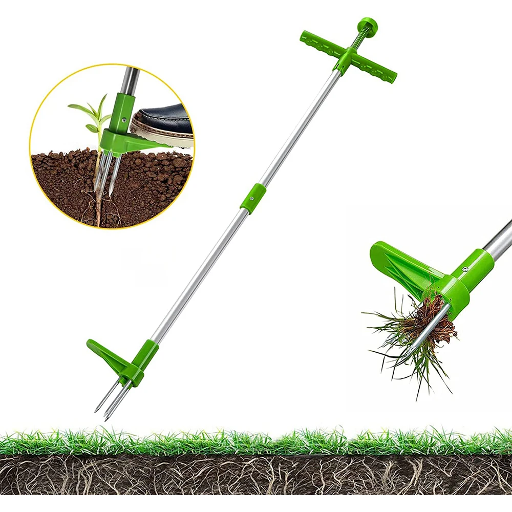 Weed Puller Stand Up Root Removal Tool Long Handle Garden  with 3 Claws for Dandelion High Strength Manual Pulling and Picker