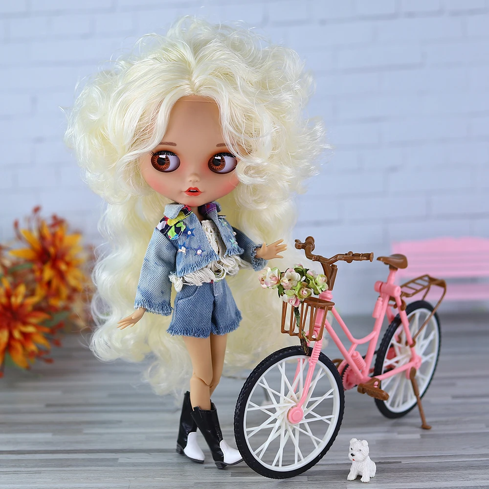 

ICY DBS Blyth Кукла Tan Skin Matte Face Bunny Teeth Blond Длинные вьющиеся волосы Афро 30 см Кукла Девушка Фестиваль Подарок Подарок на день рождения