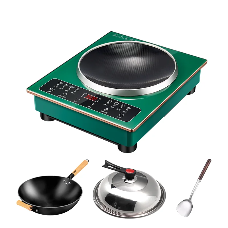 Concave induction cooker for stir frying and stir frying, high-power intelligent household set