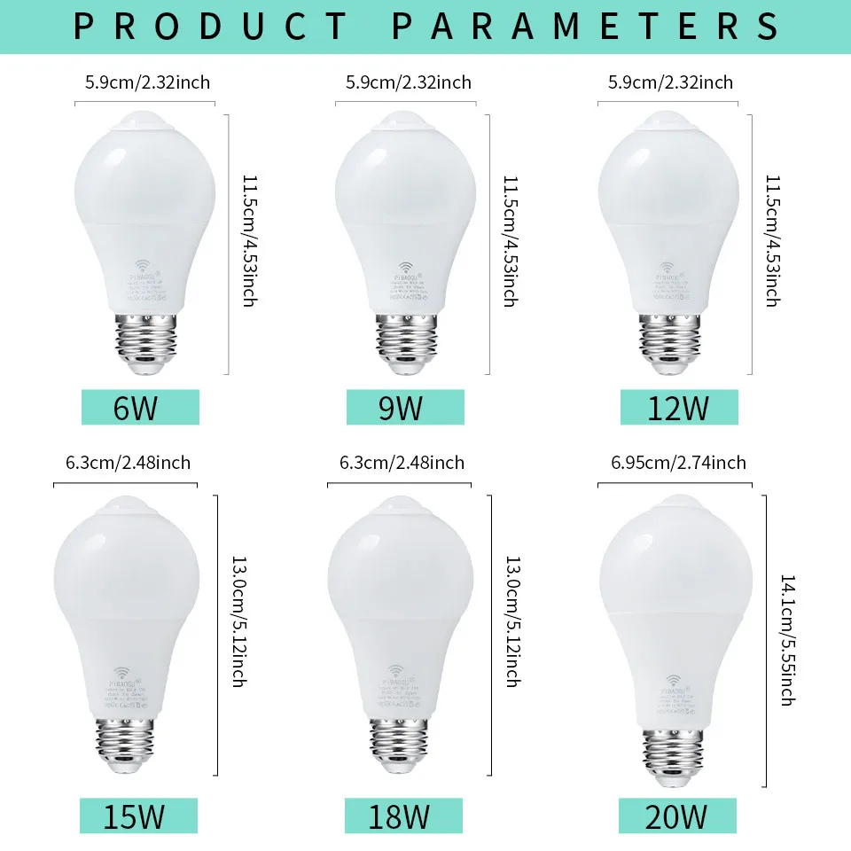 6pcs LED Bulbs Radar Motion Sensor Light 220V E27 LED Bulb Auto ON/OFF Working In Night Radiation Motion Detector Security Light