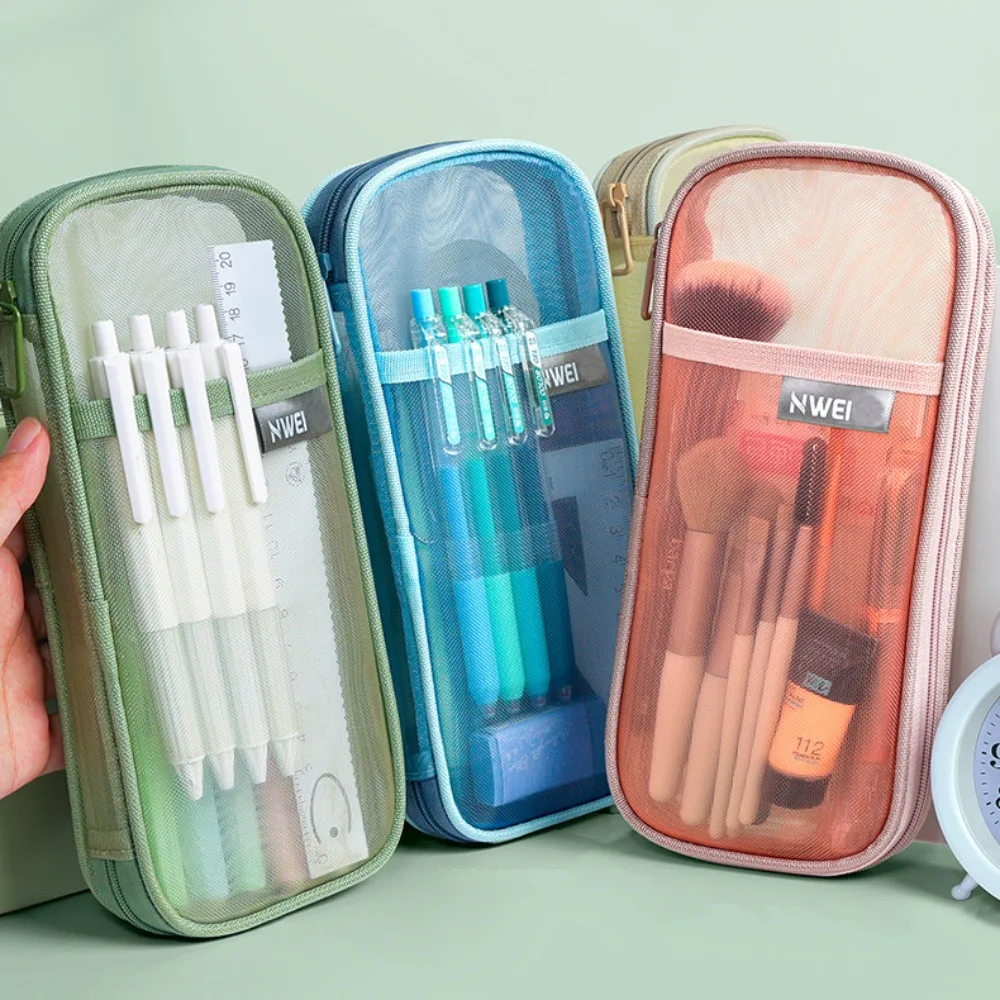 

Mesh Mesh Zipper Pencil Bag Large Capacity Transparent Transparent Stationery Bag Multifunctional Portable Pen Bag