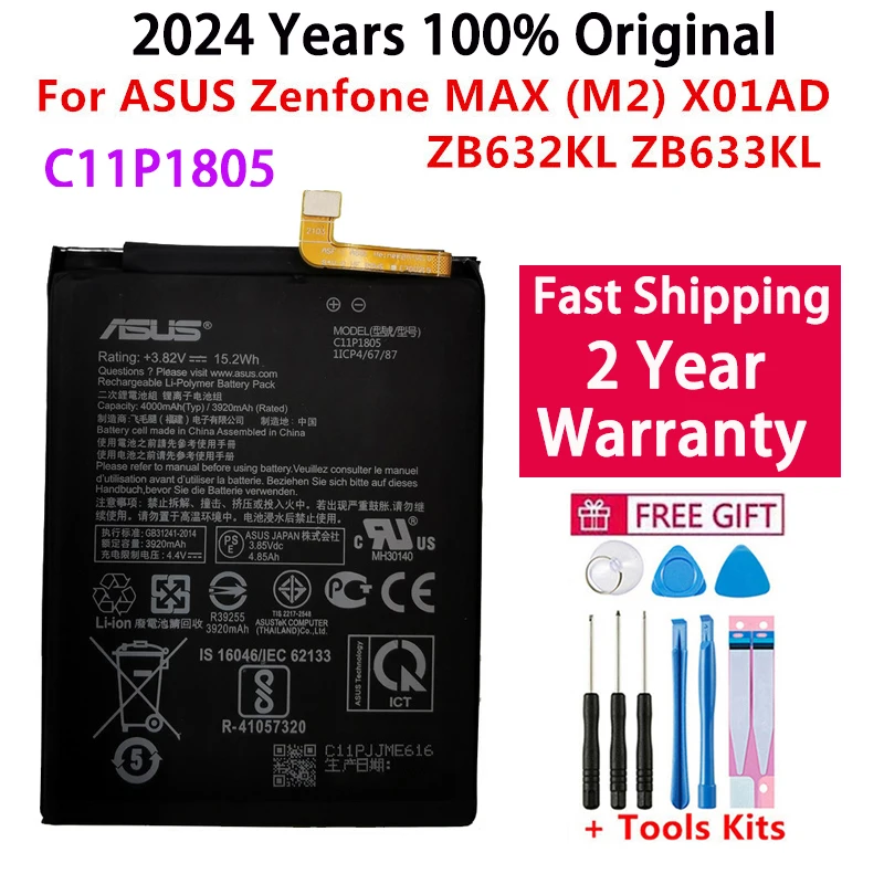 

2024 Years 100% Original Battery C11P1805 For ASUS Zenfone MAX (M2) X01AD ZB632KL ZB633KL Mobile Phone Batteries Fast Shipping