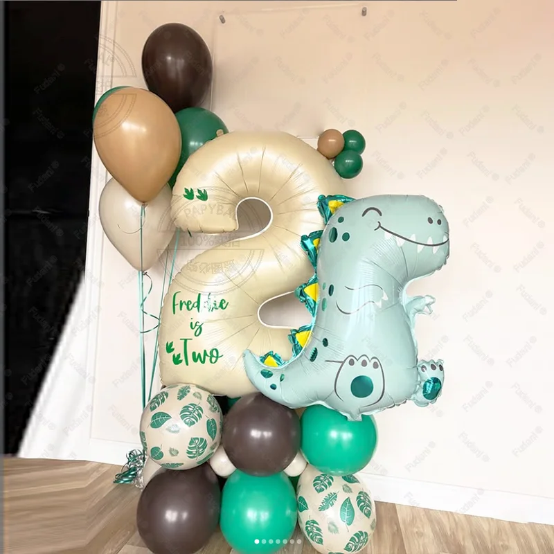39 Stücke Dinosaurier Ballon Creme Weiß Anzahl Geburtstag Ballon Set Cartoon Tier Thema Party Dekoration Überraschung Geschenk