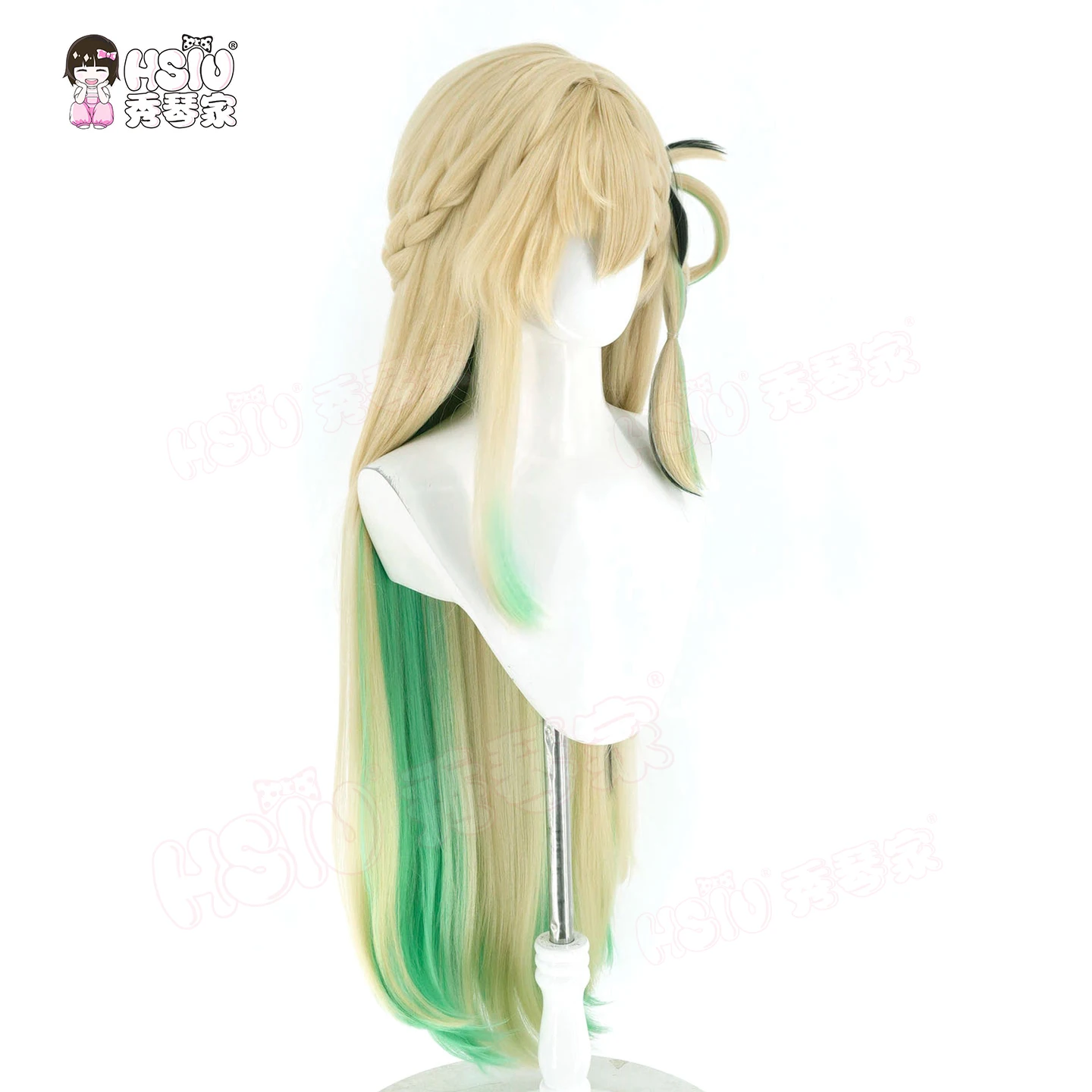 Lynae Cosplay-Perücke, HSIU, 95 cm, Flachs, gemischtes Grün, langes Haar, hitzebeständige synthetische Perücke + Perückenkappe, Spiel Wuthering Waves, Lynae Cosplay