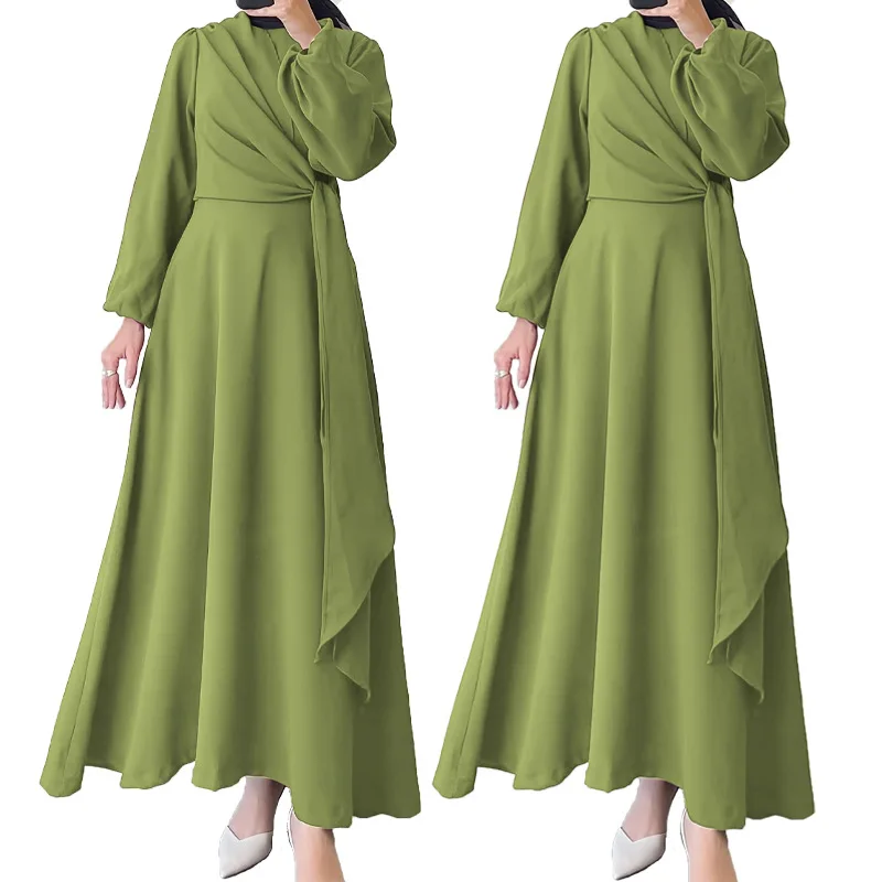 

Мусульманское 2023 новое модное женское однотонное повседневное модное элегантное свободное асимметричное платье до щиколотки с длинным рукавом