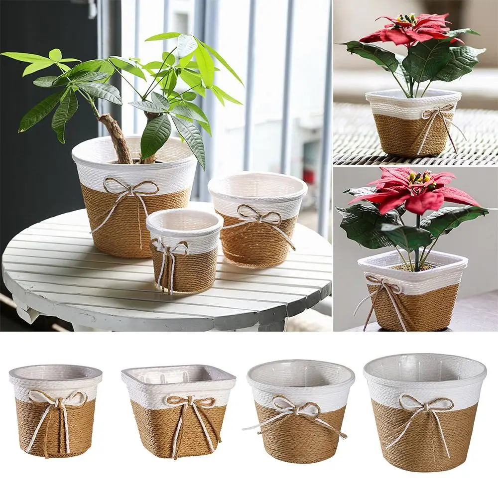 Paper Rope Braided Braided Flower Pot Waterproof Garden Supplies Plant Pot Square Shape Easy to Use Woven Basket