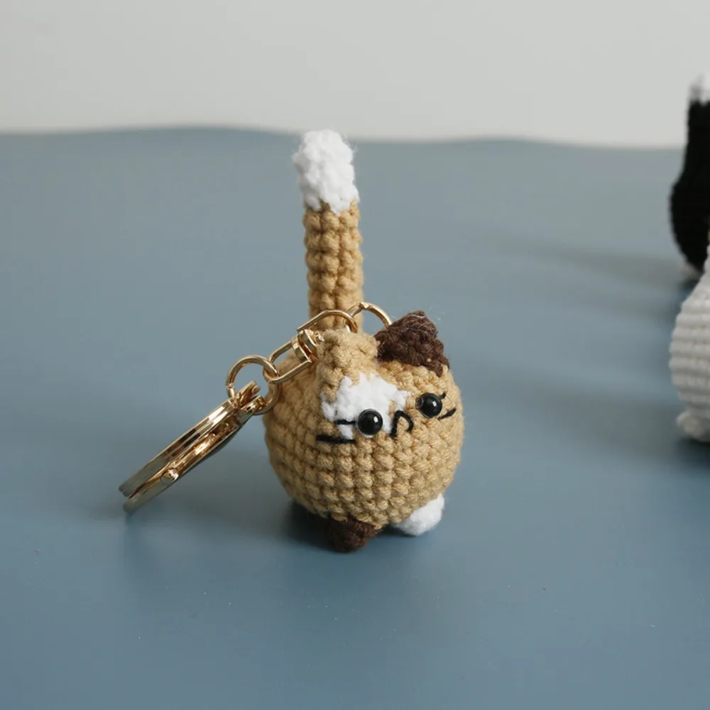 Multi-color Handmaking Crochet Kitten Keyrings Animal Knitting Handwoven Cat Pendant Kawaii Cartoon Cat Key Chain For Gift
