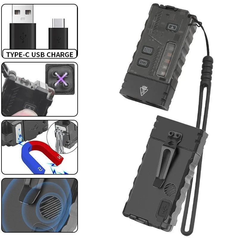 ABLJ ABS Material Multifunctional Mini Flashlight 12-Mode Light Source With Arc Lighter Emergency Alarm