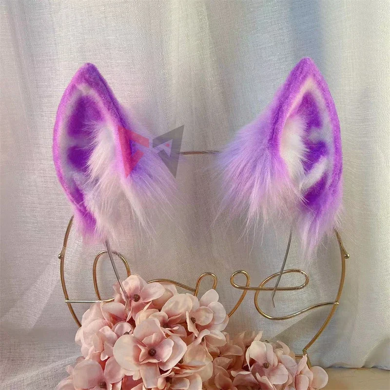 New Handmade Work Purple Fox Ears Hairhoop Tail Necklace Earrings Cosplay Carnaval Gothic Lolita Acessories Headwear