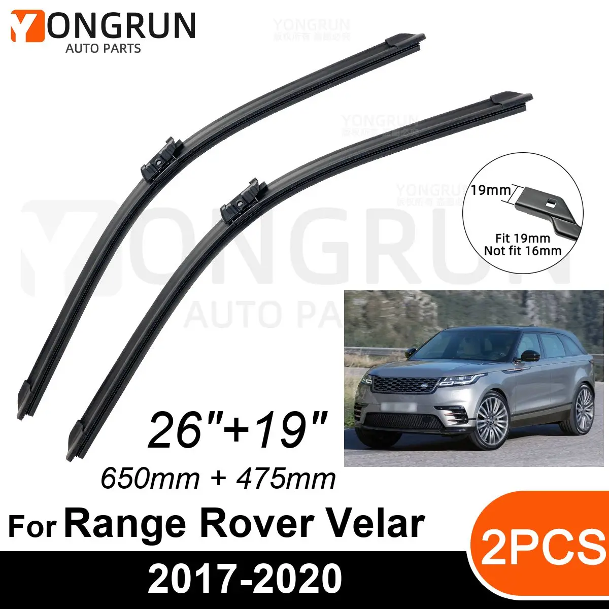 

Car Front Windshield Wipers For Range Rover Velar 2017-2020 Wiper Blade Rubber 26"+19" Car Windshield Windscreen Accessories 2