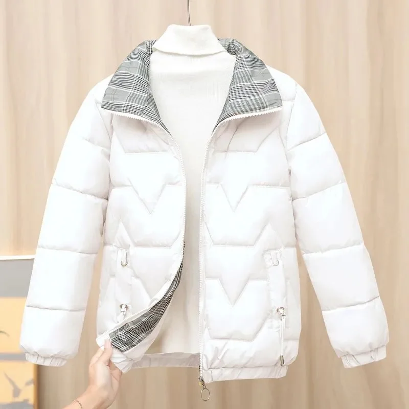 Korean Lady Short Long Sleeves Puffer Jacket Women Large Size 4XL Down Cotton Outwear Winter Female Stand Collar Parkas Top Coat