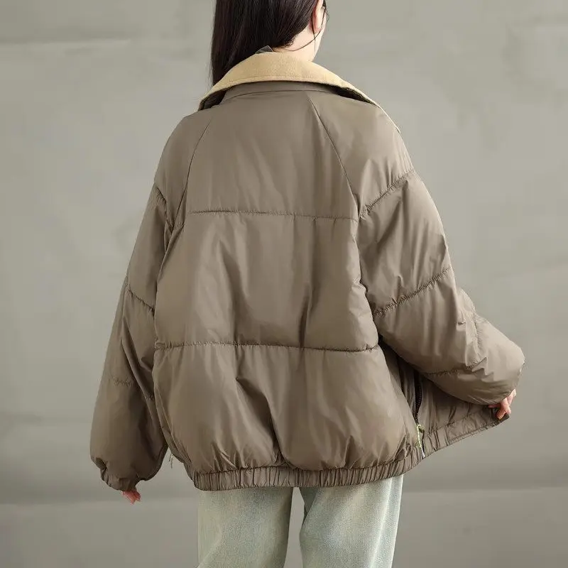 Down Cotton Jacket For Women Winter 2024 New Thick Student Bread Coat Retro Single Breasted Loose Casual Short Outerwear A125