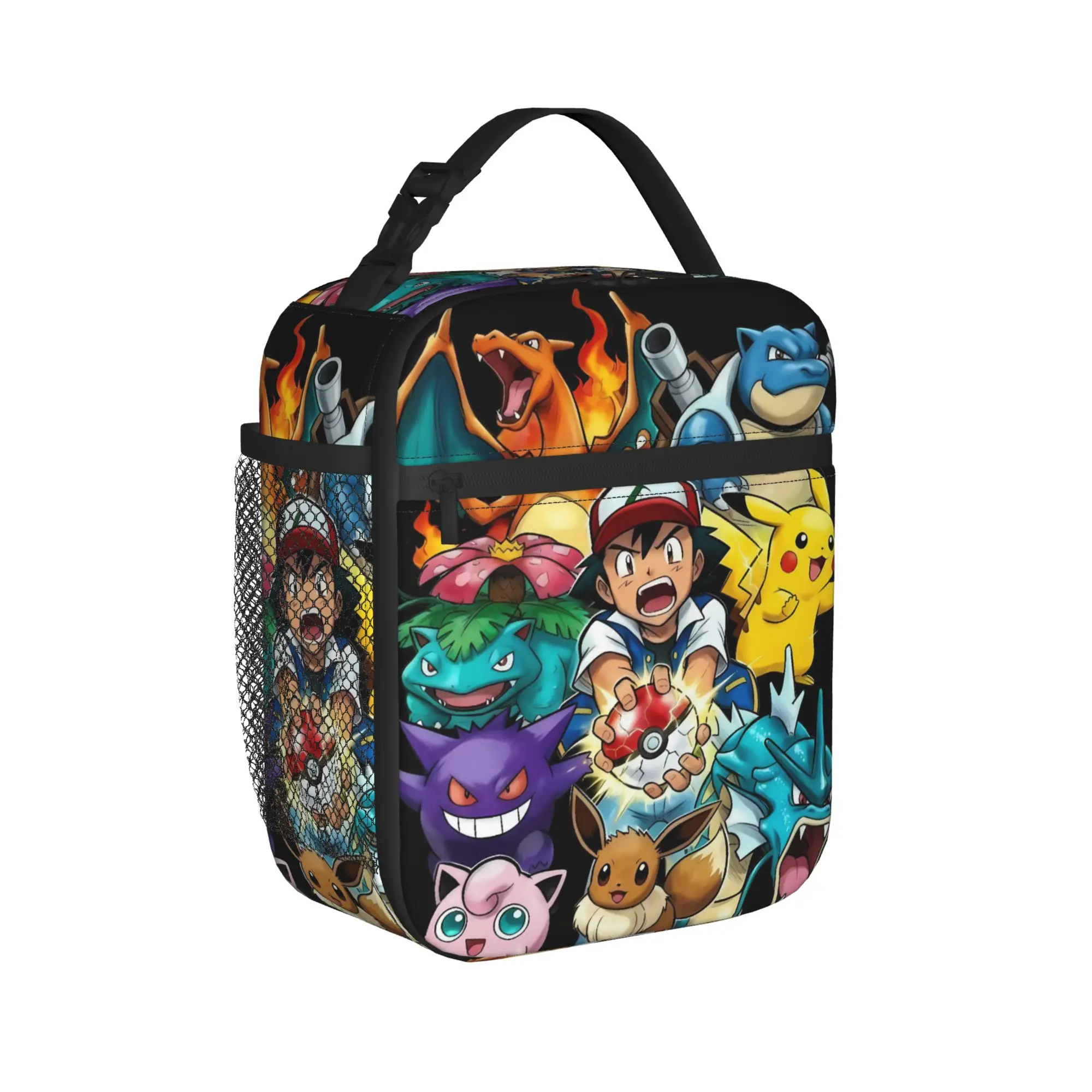Ash Ketchum Crew Cartoon Lunch Bag For Men  Custom Picnic Lunch Box Funny Portable Zipper Oxford Cooler Bag