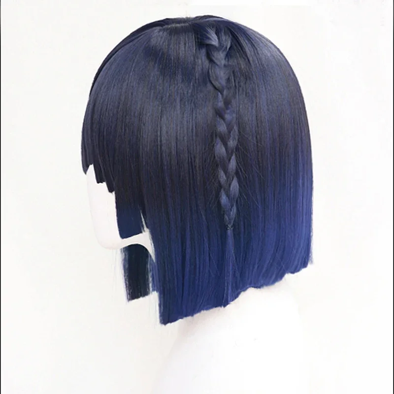 Yanan cosplay wig impact short mixed blue heat resistant synthetic hair Yelan wigs wig cap