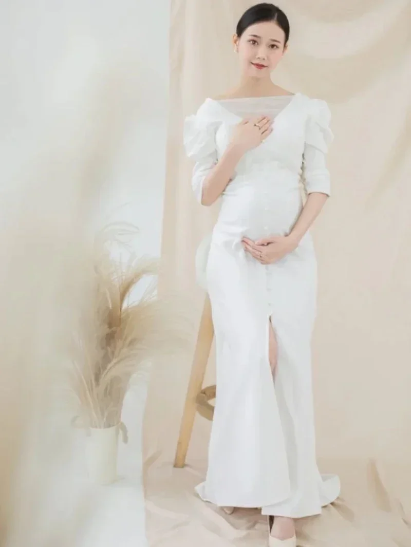 

Maternity Photo Shoot Long Dress white Stretchy Fitting Maternity Dresses For Photography Pregnancy Photo Shooting Gown