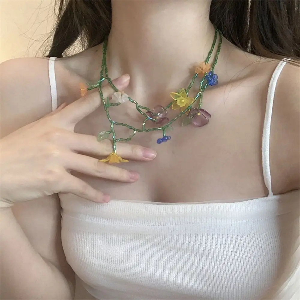Minority Design Resin Flower Necklace Handmade Korean Style Beaded Dangle Earring Jewelry Accessories Tassel Asymmetric Earrings