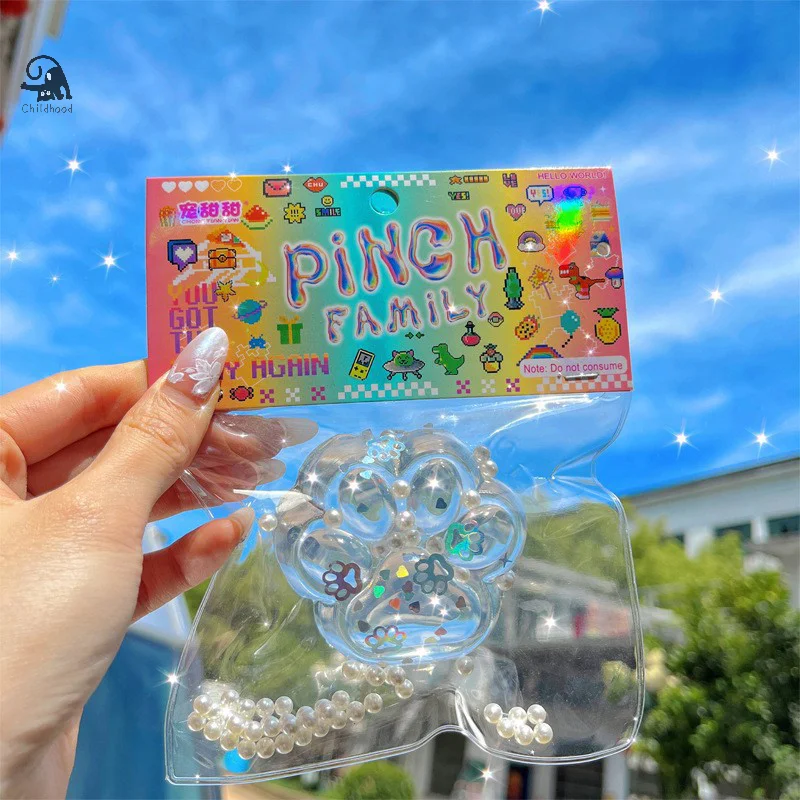 ก้อนน้ําแข็งที่มีสีสันความเครียดบรรเทา Pinch ของเล่นน่ารัก Cat Paw Bow หัวแมวบีบของเล่นสําหรับเด็ก Creative Decompression ของเล่นขนาดเล็ก