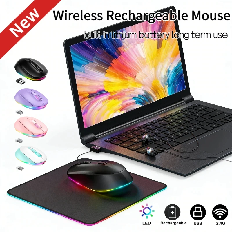 Wireless Mouse Bluetooth 2.4G Dual Mode Rechargeable RGB Ergonomic Silent Click for PC Laptop iPad Office Gaming Computer 2026