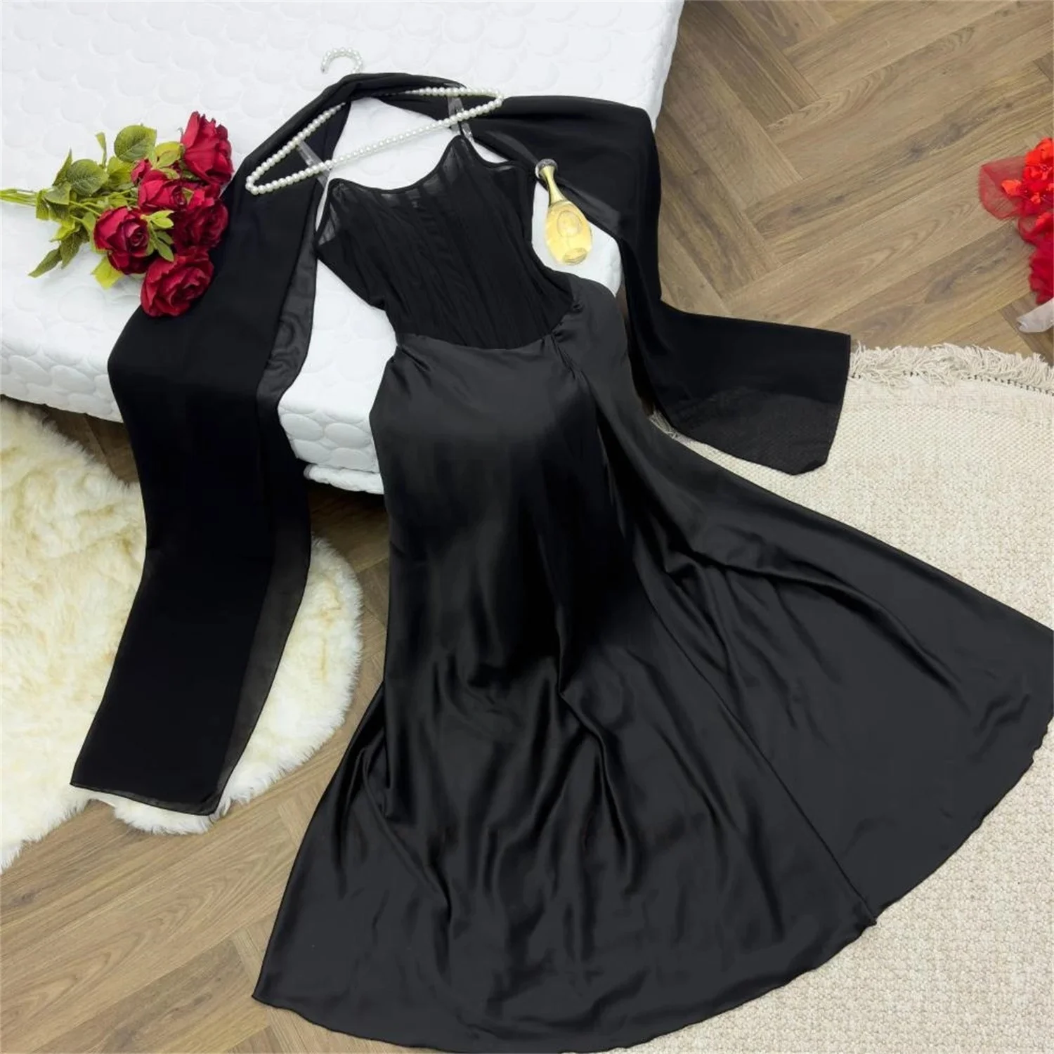 Abiti da sera lunghi su misura da donna neri Abiti da sera Pastrol Jersey unisex Retro Dubai Arabia Arabo Israele Prom personalizzato