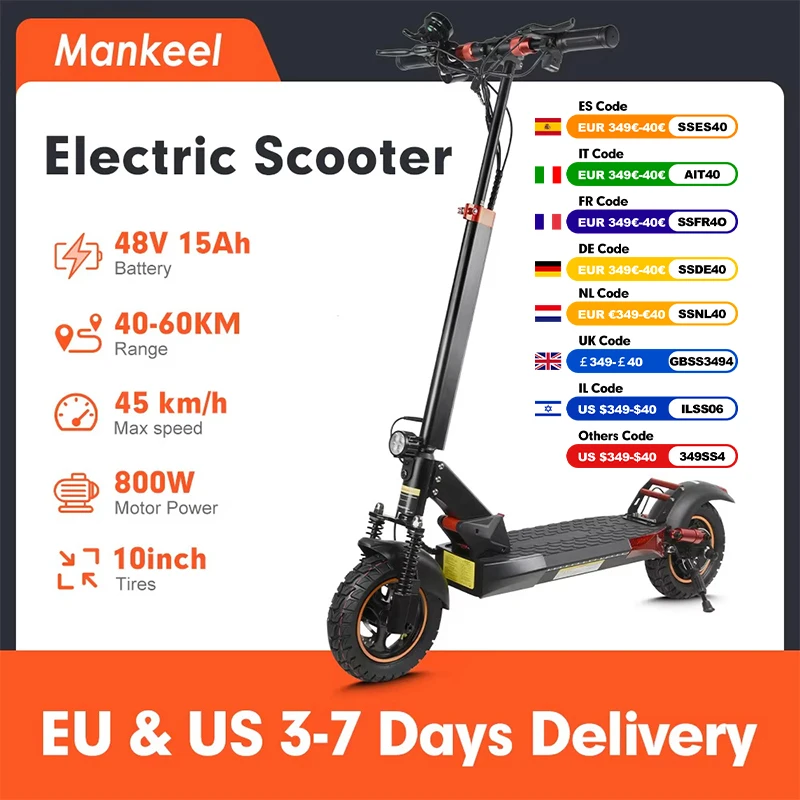 

Электрический самокат Mankeel 800 Вт для взрослых, самокат 48 В, 15 Ач, внедорожные шины, взрывозащищенный электрический самокат, складной электронный самокат