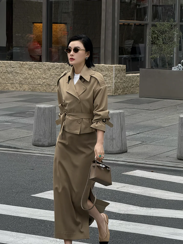 

Женская короткая куртка из ацетата в минималистичном стиле, повседневная классическая универсальная весенняя новинка, двубортное пальто