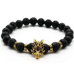 Fashion Classic Dragon Head Buddha Bead Bracelet Black Stone Beads Charm Simple Cool Bangles for Men Accessories Jewelry Gifts