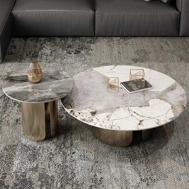 

high-grade minimalist coffee tables Small apartment rock slab round coffee table combination light luxury couchtisch Furniture