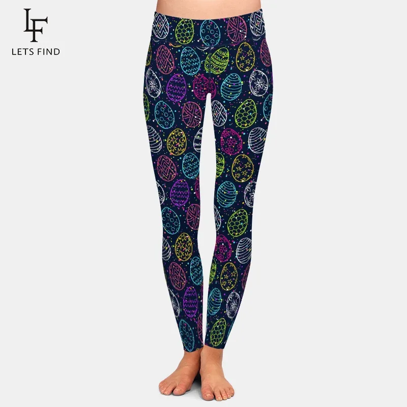 LETSFIND uova di pasqua Leggings da donna stampati in digitale Leggings elastici per il Fitness morbidi a vita alta di moda