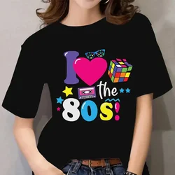 Love 80 3D printed T-shirt for women's summer O-neck short sleeved oversized top casual T-shirt loose streetwear Harajaku