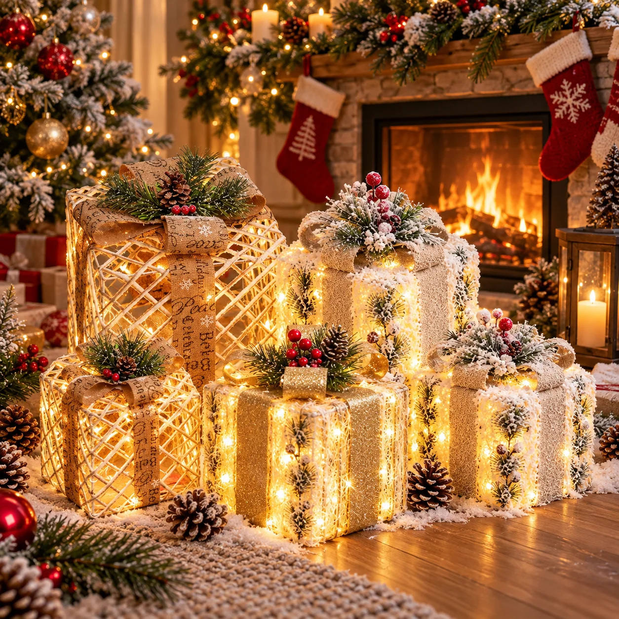 3PC Weihnachten Glow Geschenk Box Metall Beleuchtung Geschenk Box Weihnachten Baum Dekoration Hause Einkaufszentrum Weihnachten Atmosphäre Dekoration – Detail 2