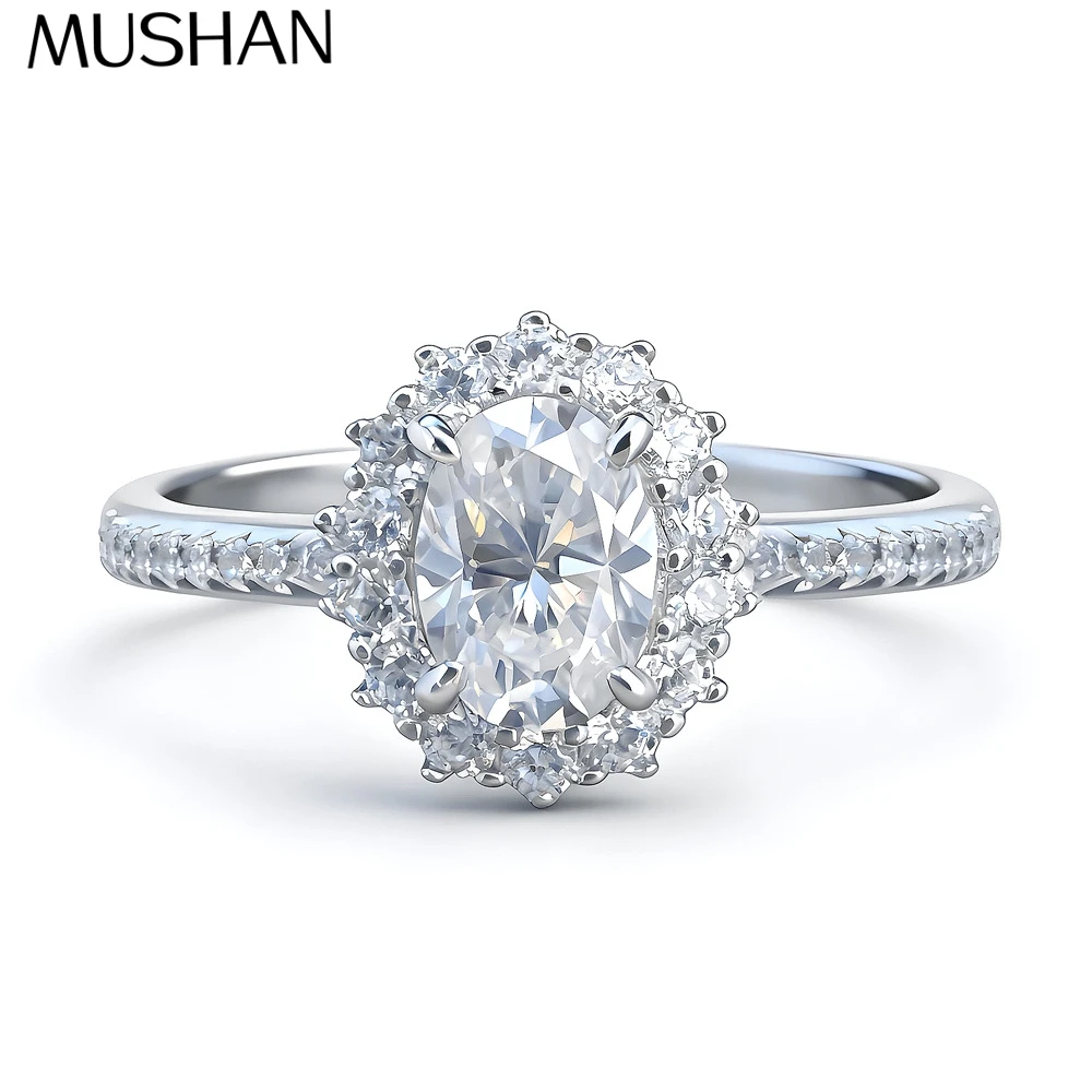 

MuShan Luxury Jewelry 925 Sterling Silver Ring Moissanite Classic Ring for Bride 18K Real Gold Plated MST Patent Fine Jewellery