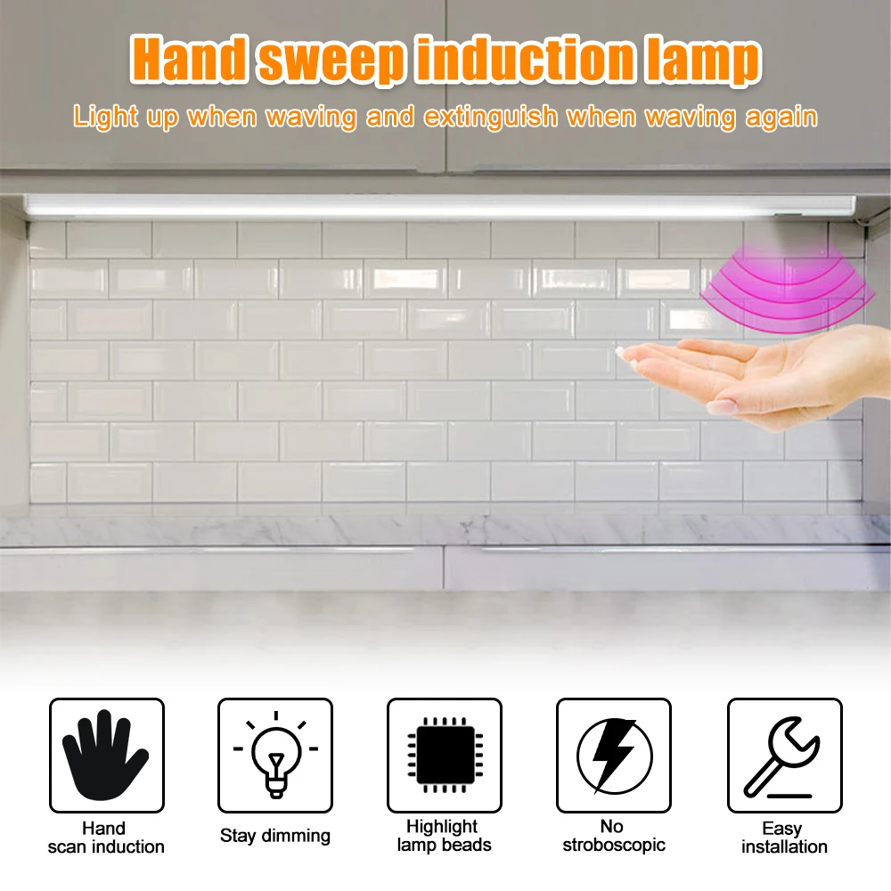 Hand Wave Sensor Switch Under Cabinet Light USB 20/30/40/50CM LED Night Light Motion Sensor Closet Kitchen Wardrobe Lamp