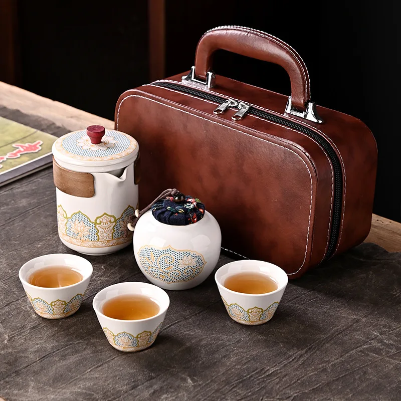 

Travel Portable Tea Set, Outdoor Ceramic, One Pot and Three Cups, Gift Box Packaged in Multiple Sizes