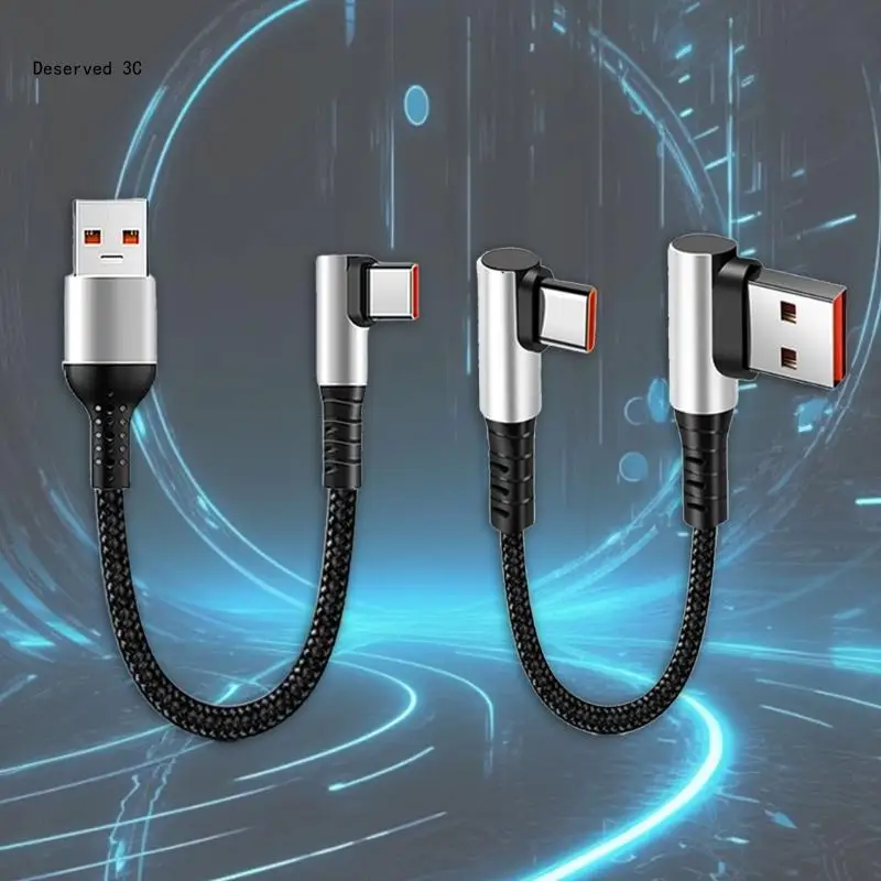 USB to Type C Fast Charging Cable 90 Degree Elbow Short Data Cord for Smartphones