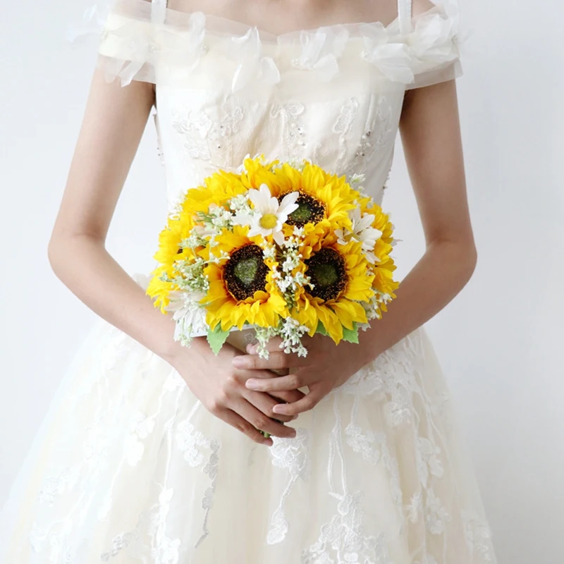 Artificial Sunflower Bridal Wedding Bouquet Romantic Handmade Holding Flower, Fake Flower Confession Party Church