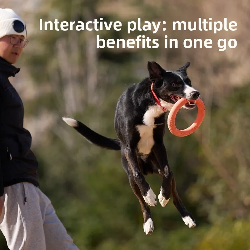 

Flying Dog Disc Toy for Aggressive Chewers, Chew Resistant TPR Floating Ring, Durable Interactive Fetch Tug Toy for Training