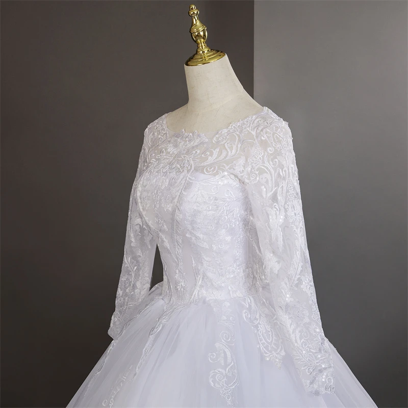 Full Sleeve Wedding Party Dress Pure White Wedding Dresses Long Sleeve Luxury Lace Plus Size Bridal Dresses Customized 2025 New