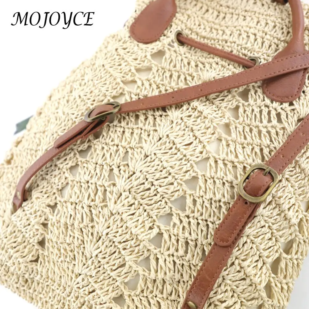 Fashion Straw Women Shoulder Bag Backpack Hand-Woven Female Beach Holiday Simple Purse for Women Outdoor Bag