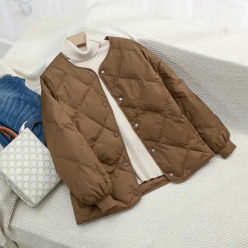 New Autumn Winter Lightweight Women Warm Short Parka Women Casual Solid Loose Puffer Stand Collar Cotton Padded Outwear