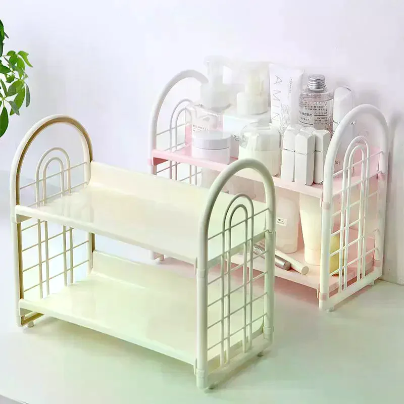 Double Layer Multi-Functional Plastic Desktop Organizer Shelf For Cosmetics, Bedroom, And Dormitory Accessories