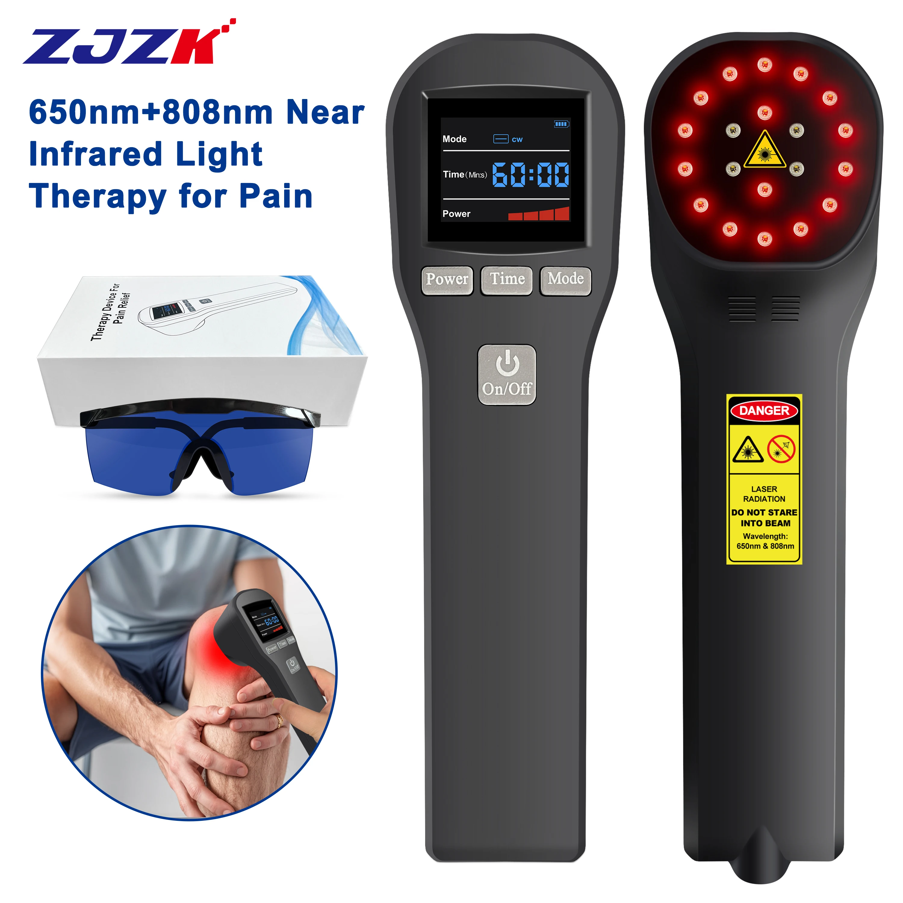 

ZJZK 650nm+808nm Human & Pet Cold Laser Therapy for Home Use LLLT Pain Relief Portable PBM Light for Inflammation Healing