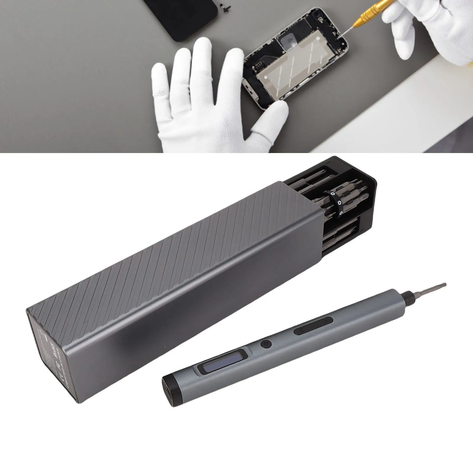 

Cordless Screwdriver Set 500mAh Battery Screwdriver Bit Tool Kit Rotating Storage Bin 4 Smart LED Lights for Parts Tightening